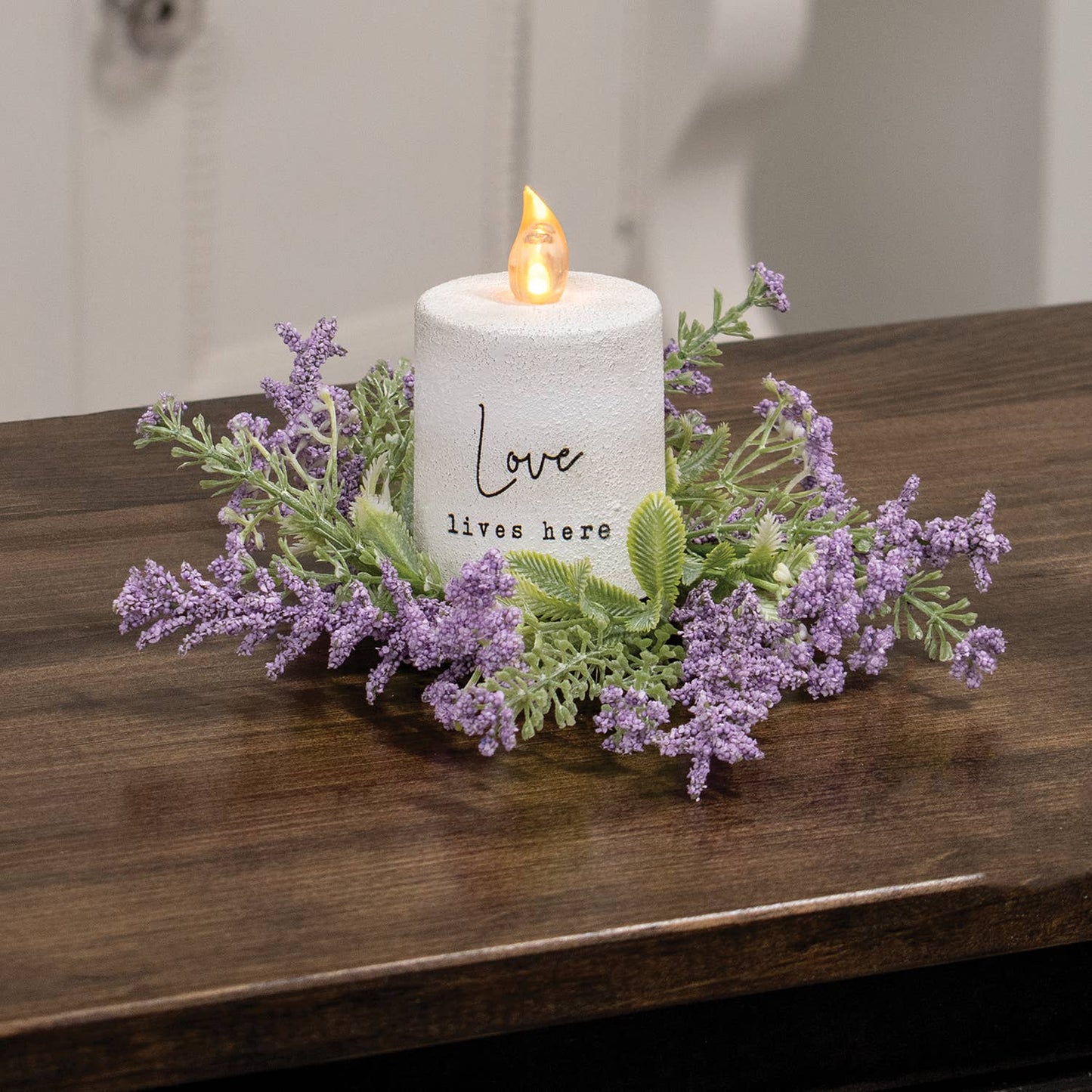 Delicate Lilac Astilbe & Lace Candle Ring - 2"