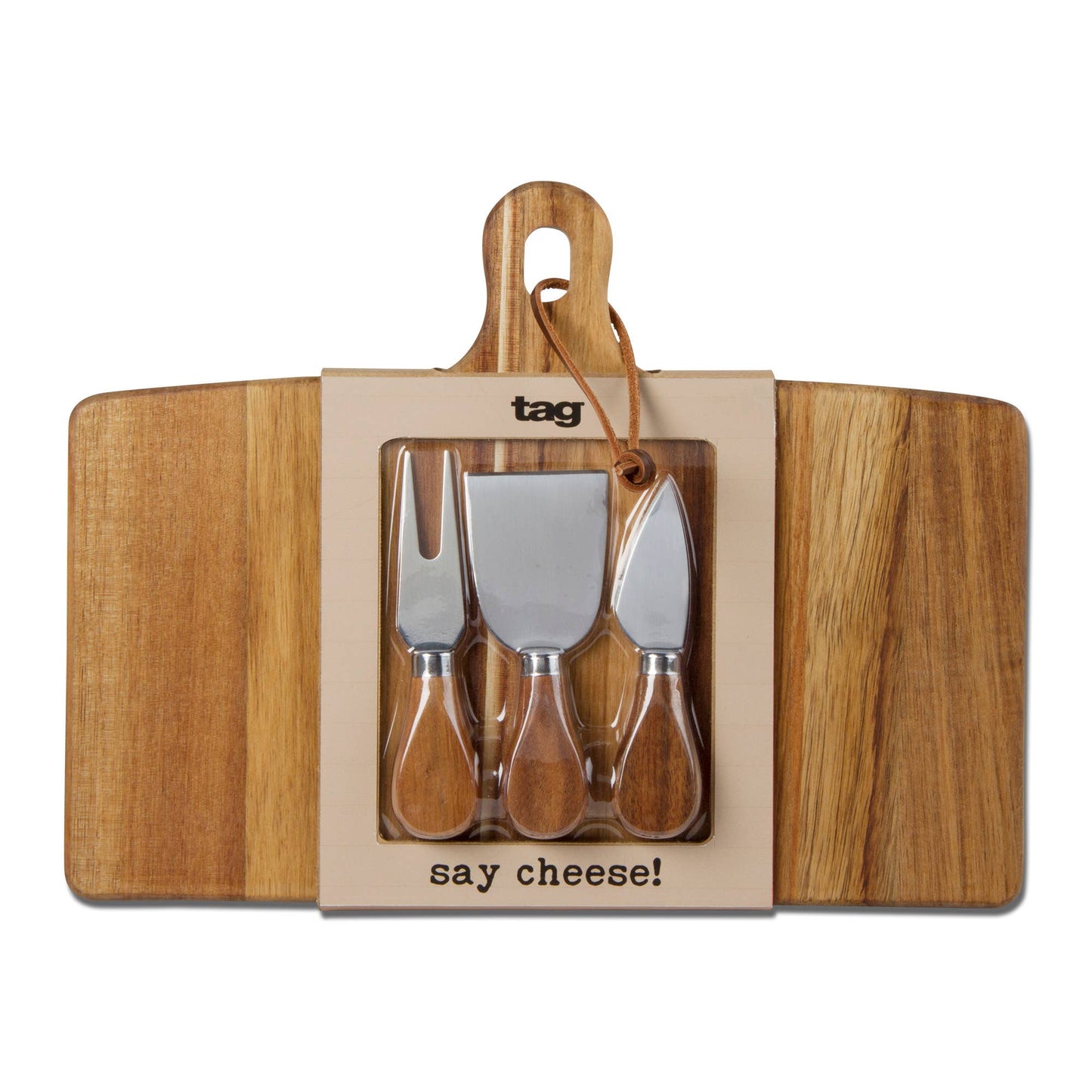 Say Cheese Long Acacia Board Cheese Utensil Set - Natural: Natural / Stainless Steel / No Pattern