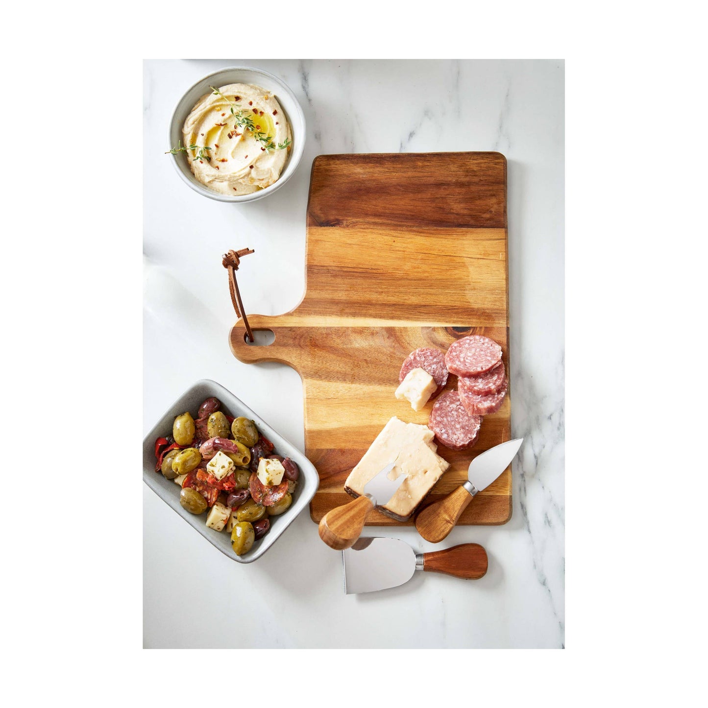 Say Cheese Long Acacia Board Cheese Utensil Set - Natural: Natural / Stainless Steel / No Pattern