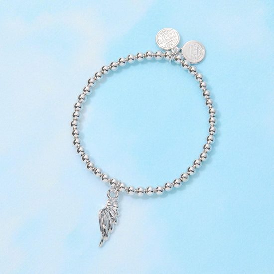 Silver Angel Wing Stretch Beaded Bracelet
