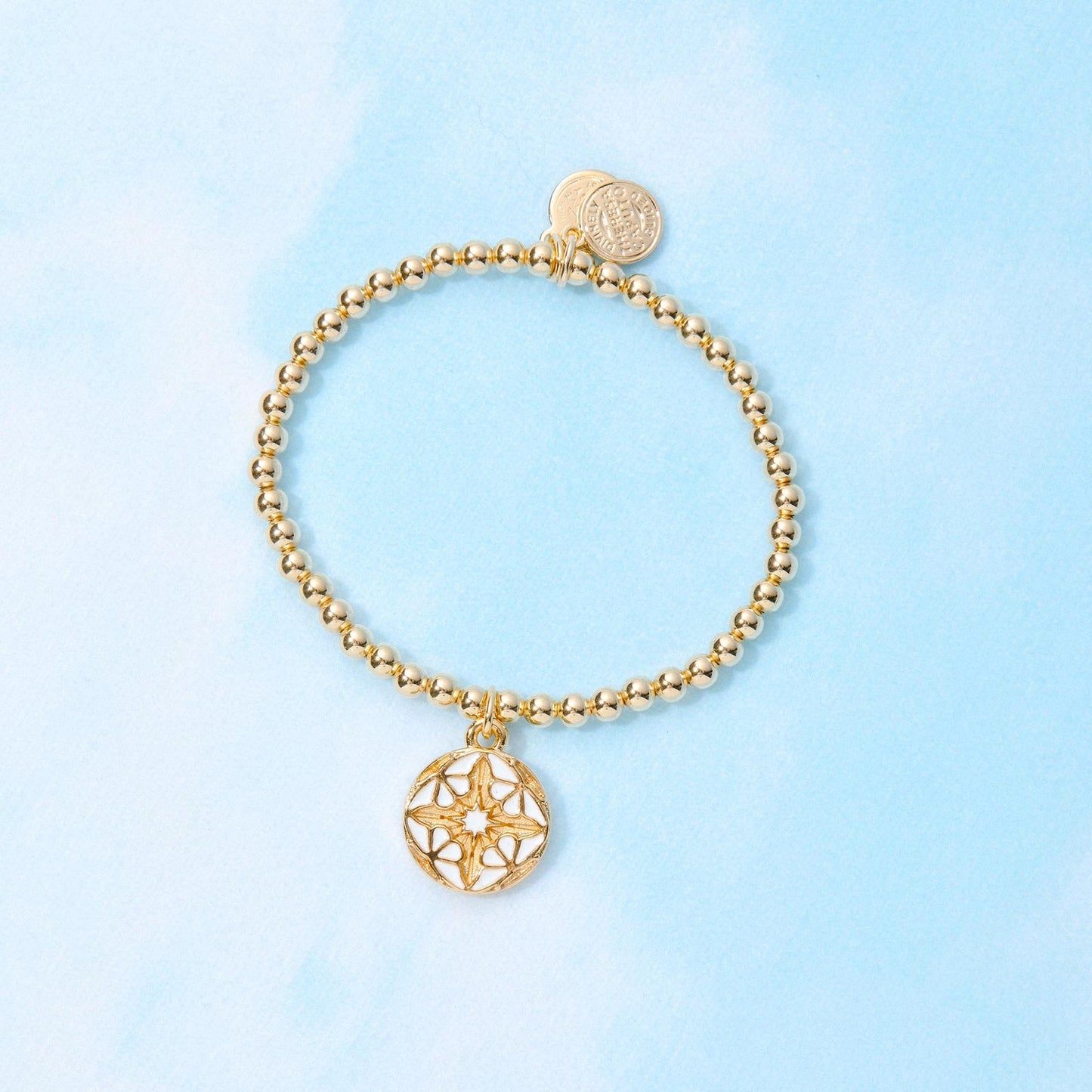 Gold White Butterflies Stretch Beaded Bracelet
