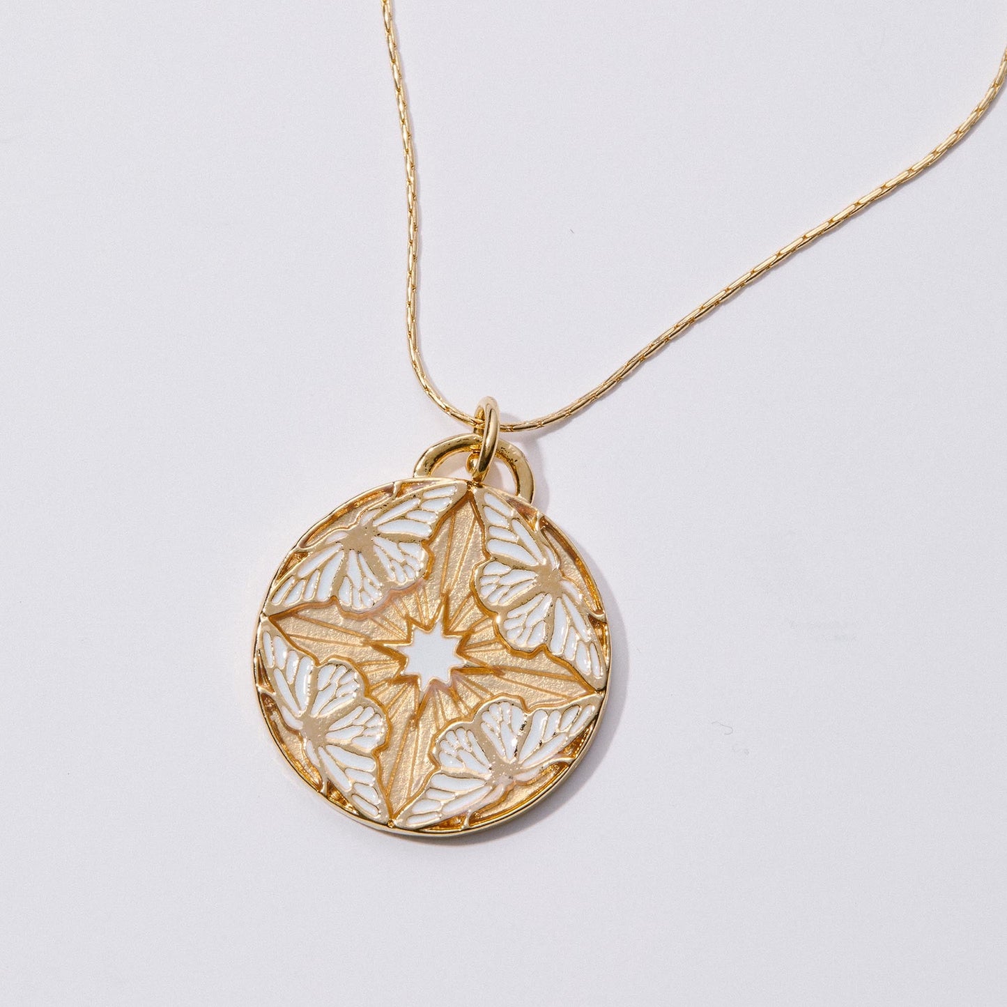 Gold White Butterflies Adjustable Necklace